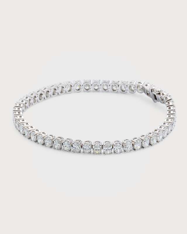 18K White Gold Oval Diamond Tennis Bracelet, 7"L, 9.0tcw
